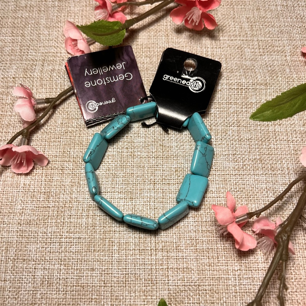 GREEN EARTH Aqua Blue Turquoise Square Bohemian Whimsy Gemstone Bracelet